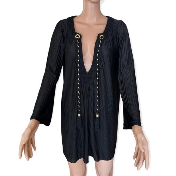DIANE VON FURSTENBERG Pullover Swimsuit Cover Braided Tassle Gold Black Size P/S - Picture 1 of 7